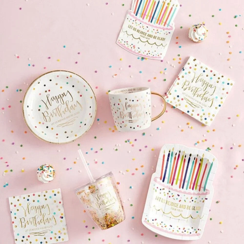 Birthday Cake Plates & Napkins set 16 plates, 20 napkins, Religious Faithworks